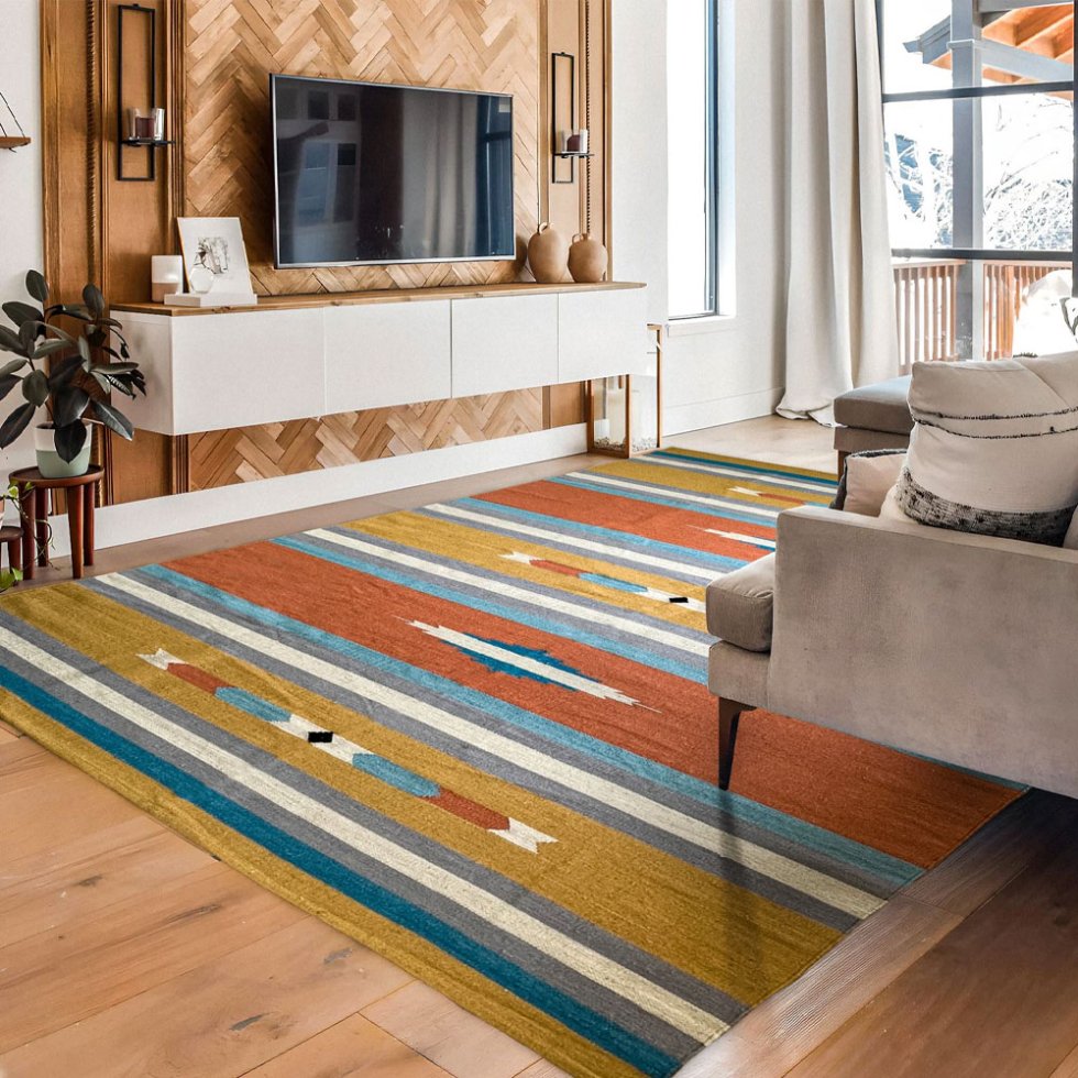 Tappeto kilim indiano a righe stile anni '90
