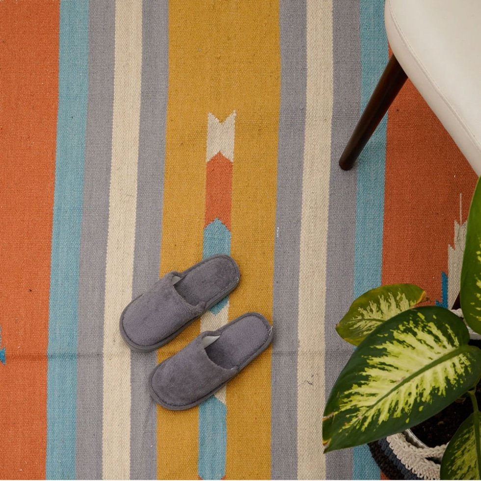 Tappeto kilim indiano a righe stile anni '90