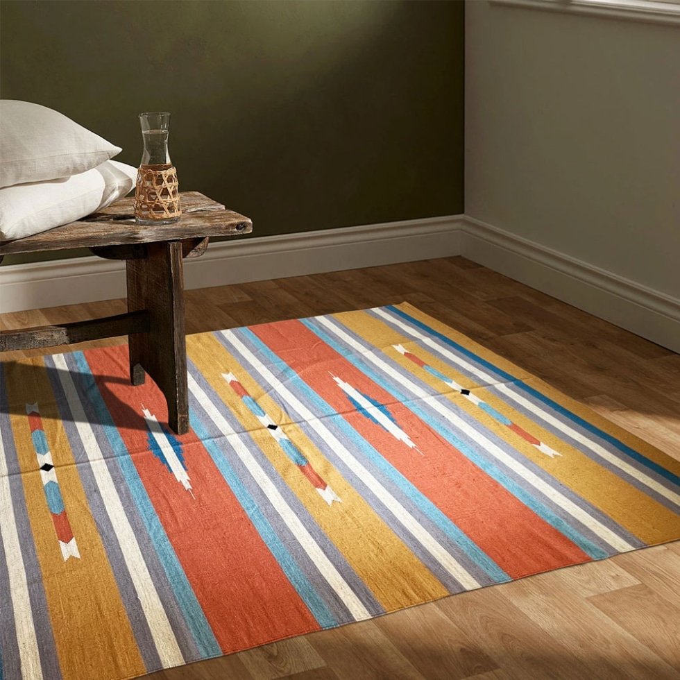Tappeto kilim indiano a righe stile anni '90