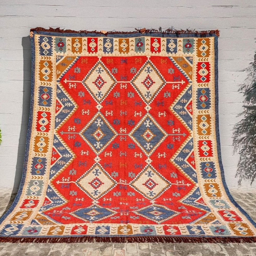 Autentico tappeto kilim indiano tessuto a mano
