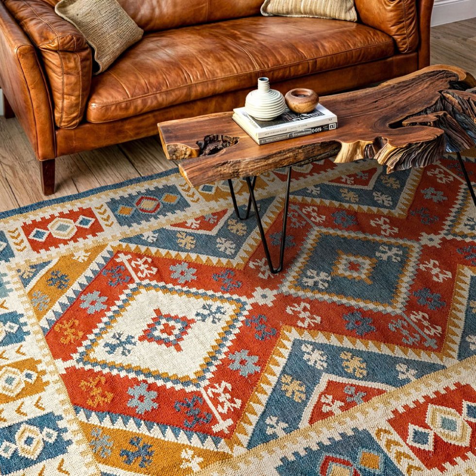 Autentico tappeto kilim indiano tessuto a mano