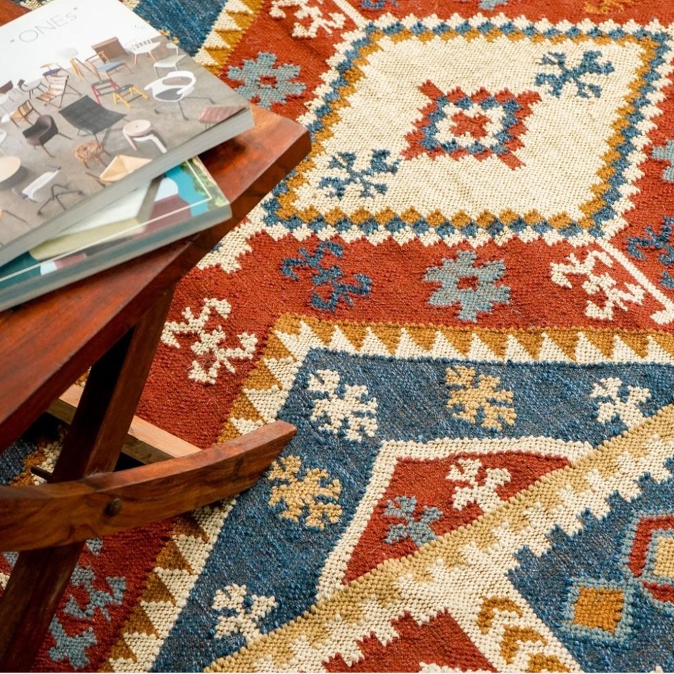 Autentico tappeto kilim indiano tessuto a mano