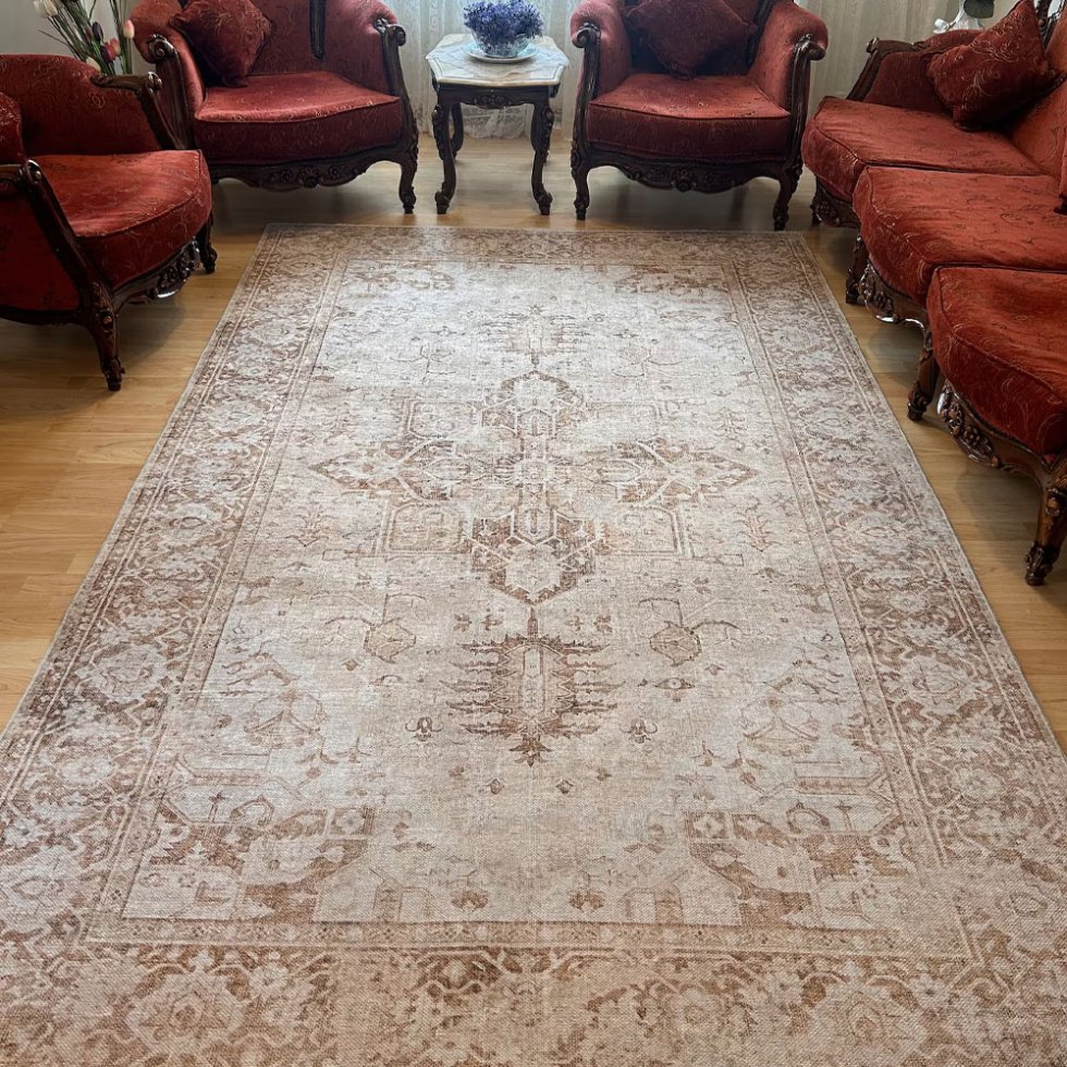 Tappeto beige in stile kilim turco