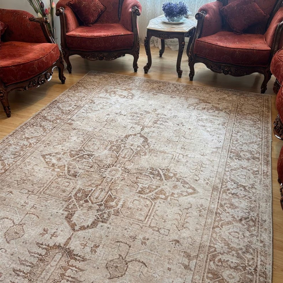 Tappeto beige in stile kilim turco