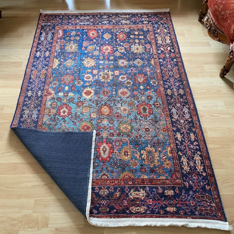Tappeto blu orientale in stile kilim lavabile