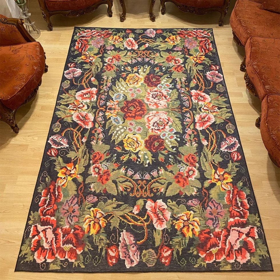 Tappeto lavabile in stile kilim floreale