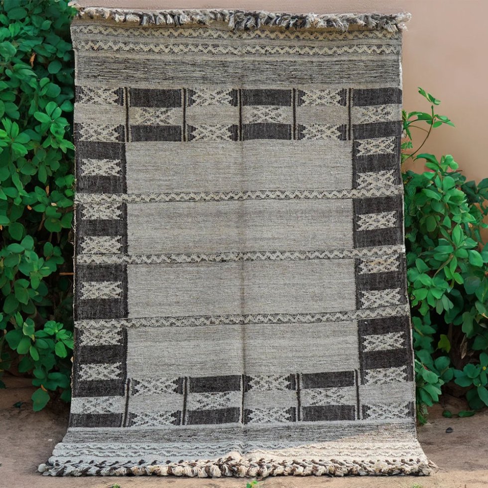 Kilim geometrico moderno grigio indiano