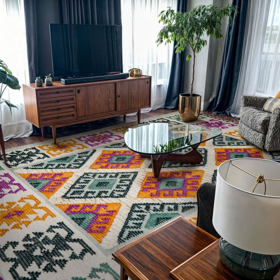 Tappeto kilim tradizionale verde e giallo