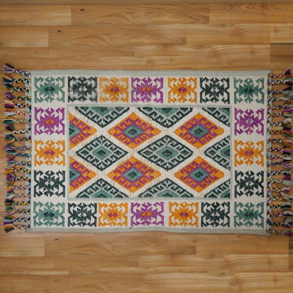 Tappeto kilim tradizionale verde e giallo