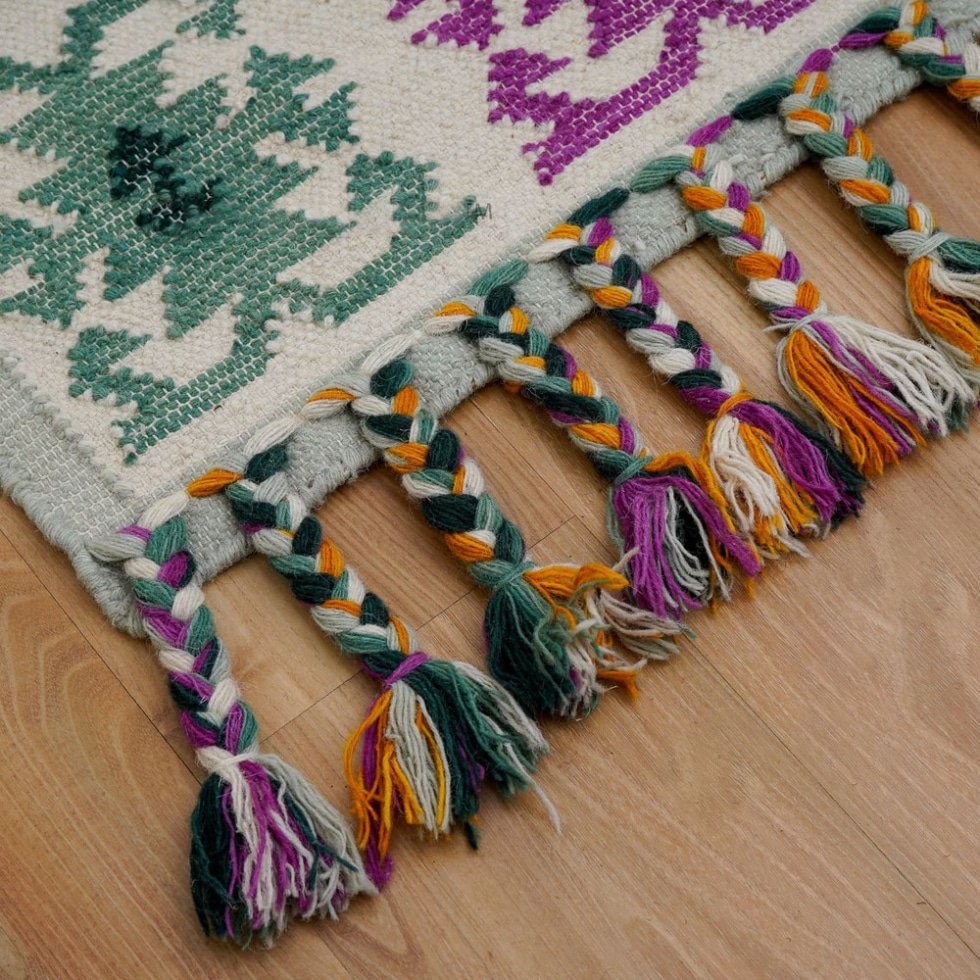 Tappeto kilim tradizionale verde e giallo - immagine 8