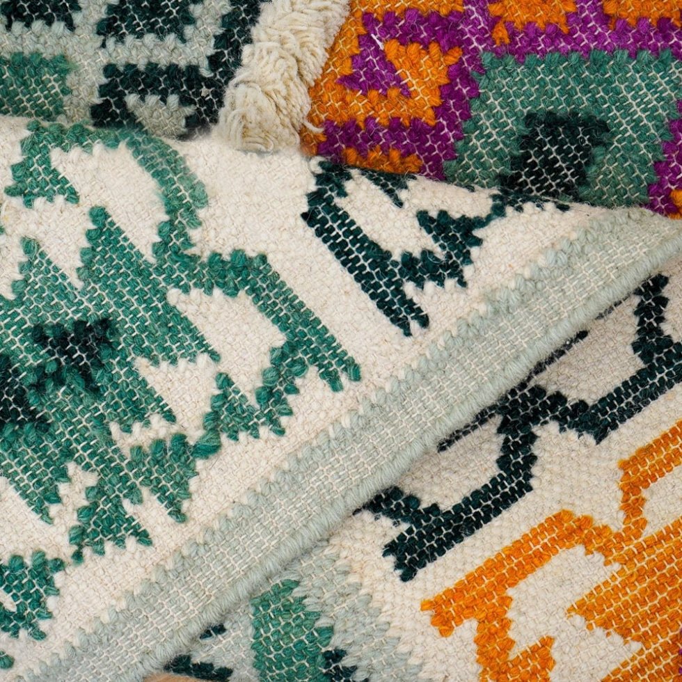 Tappeto kilim tradizionale verde e giallo