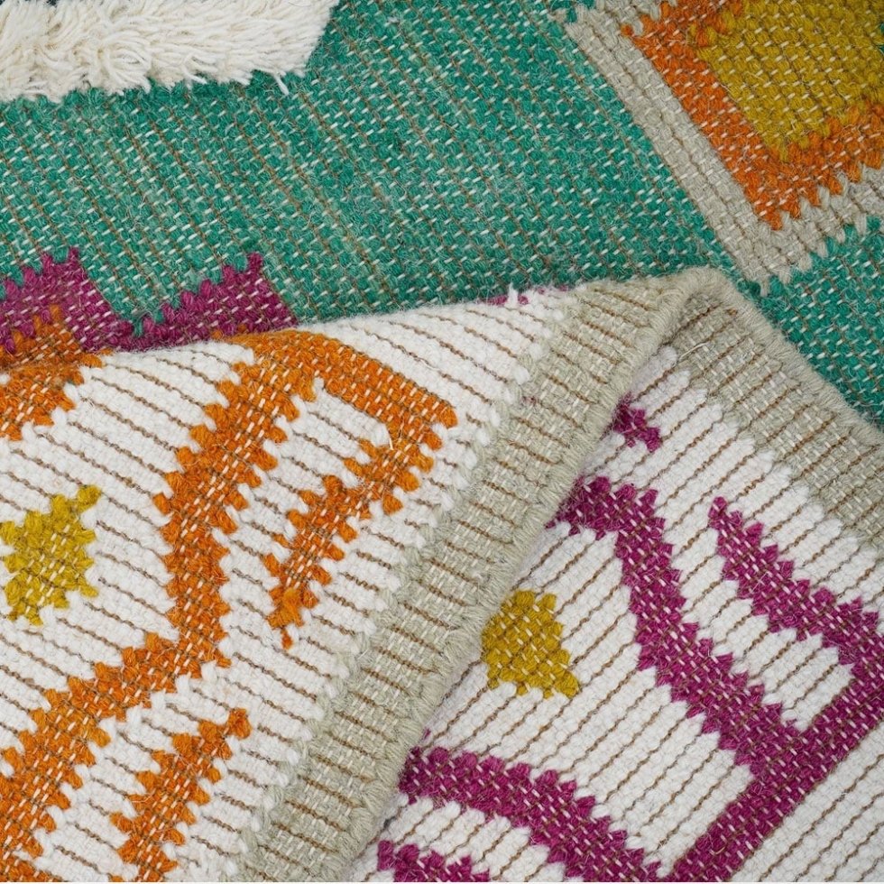 Tappeto in lana kilim verde brillante