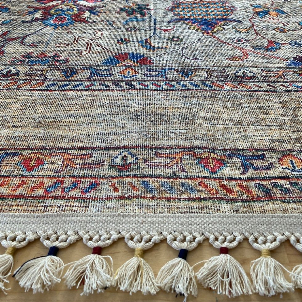 Tappeto turco grigio in stile kilim lavabile
