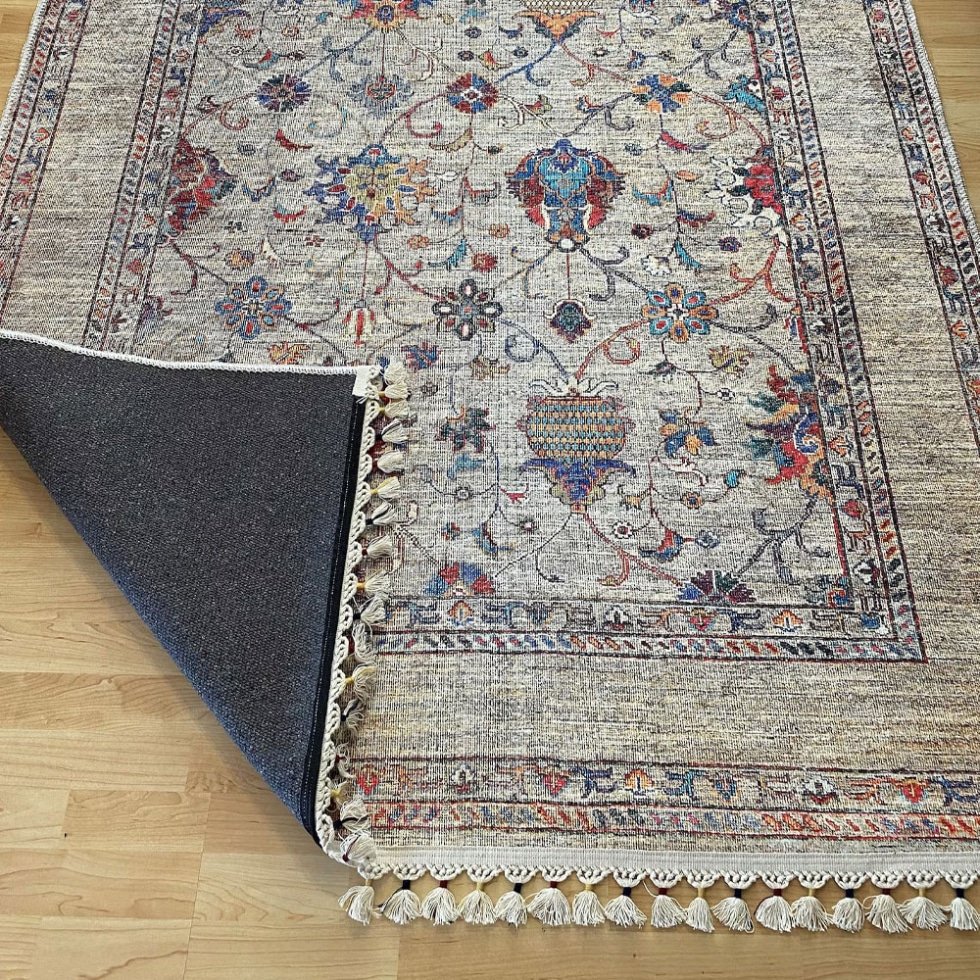 Tappeto turco grigio in stile kilim lavabile
