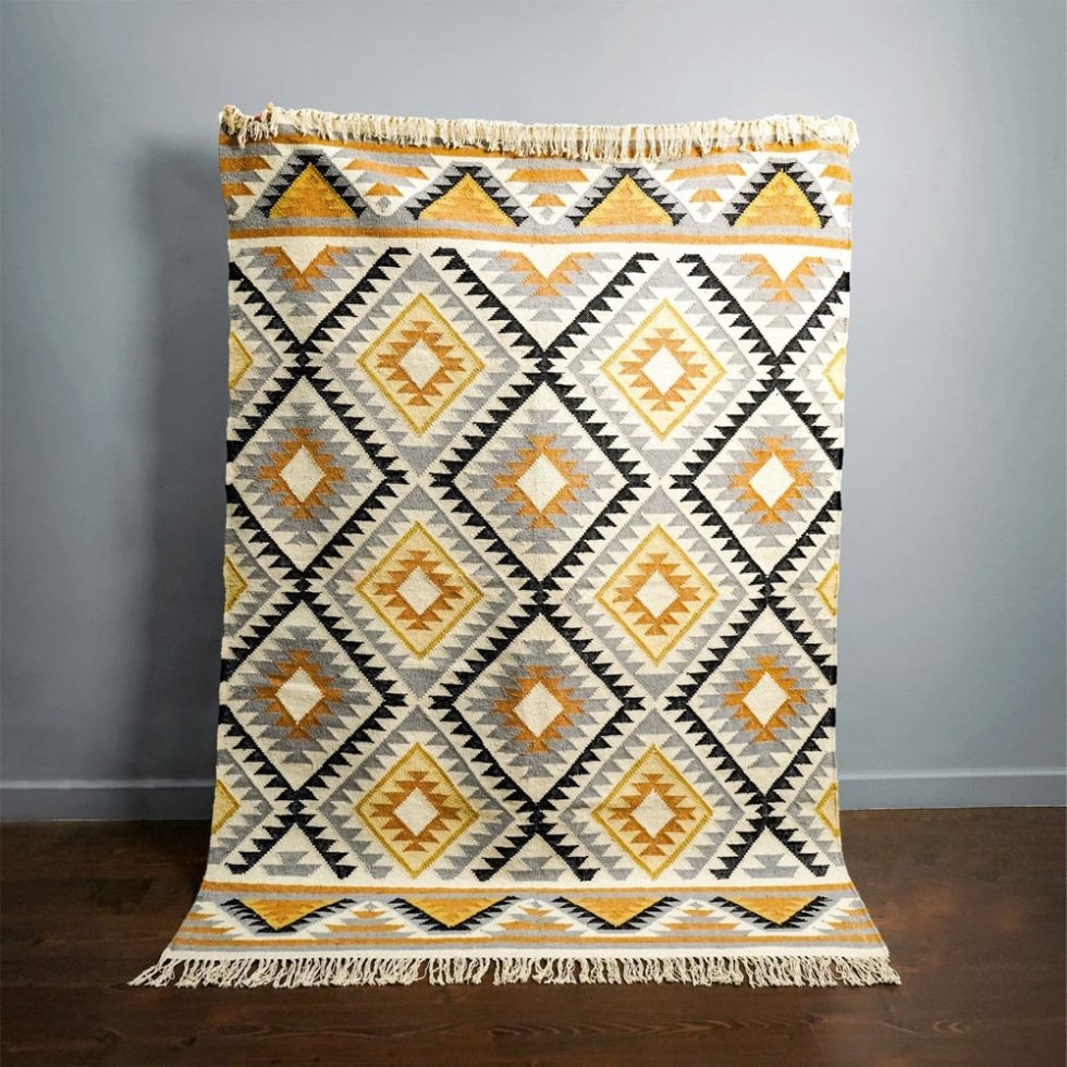 Tappeto kilim indiano Bright Diamond tessuto a mano