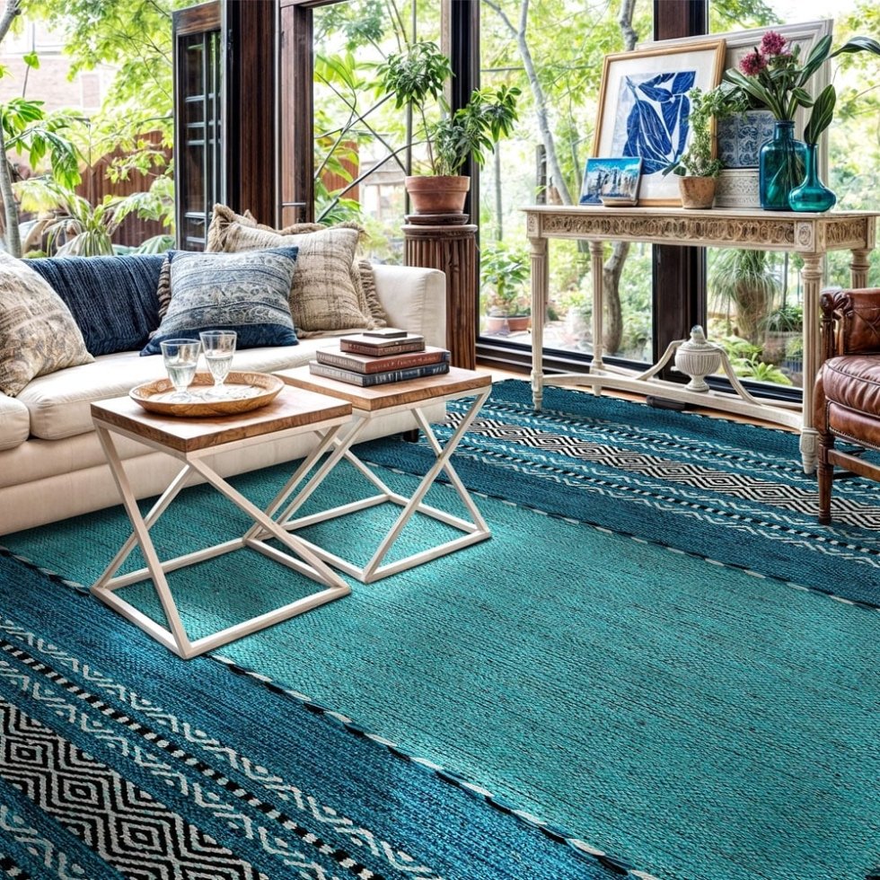 Tappeto kilim indiano blu acqua chiaro
