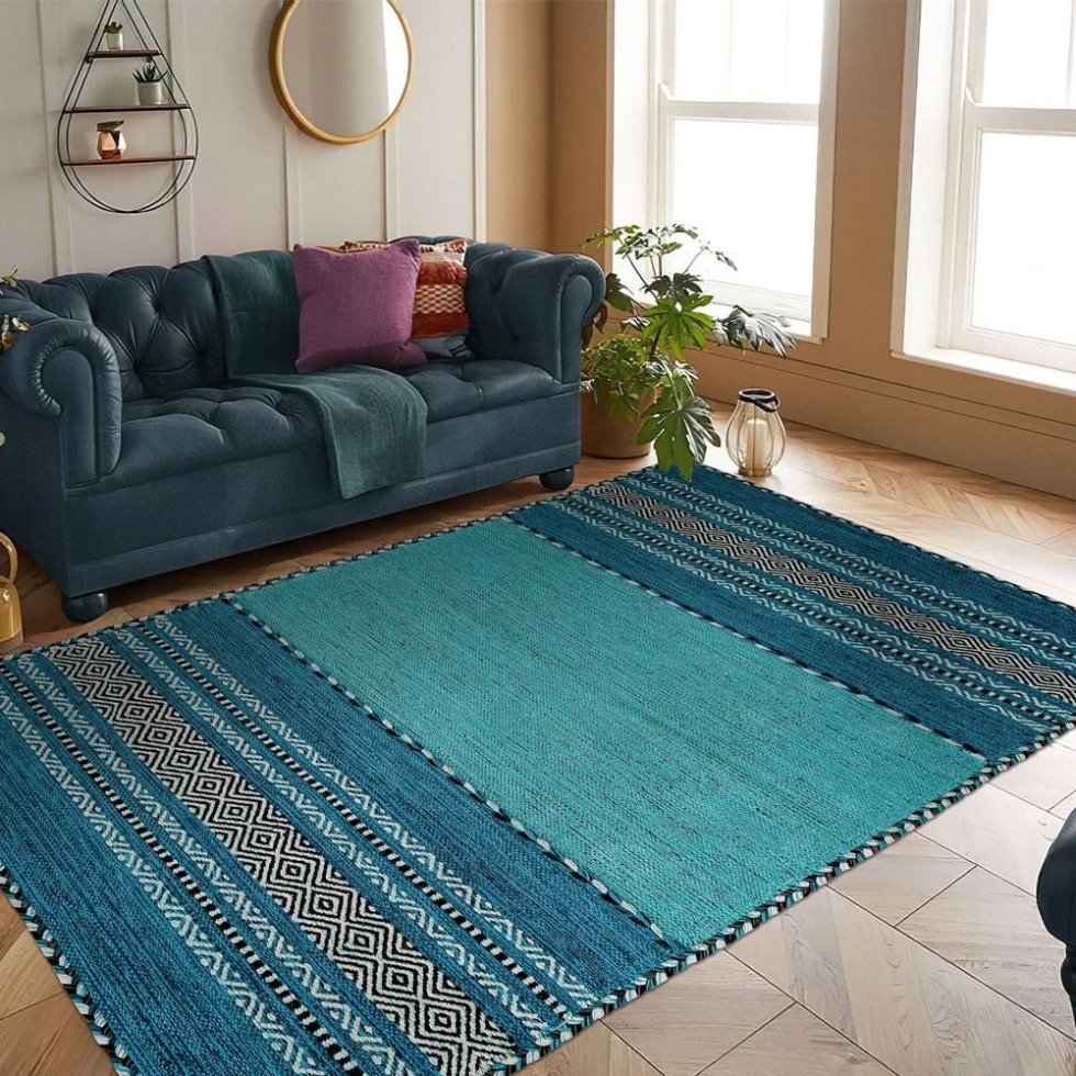 Tappeto kilim indiano blu acqua chiaro