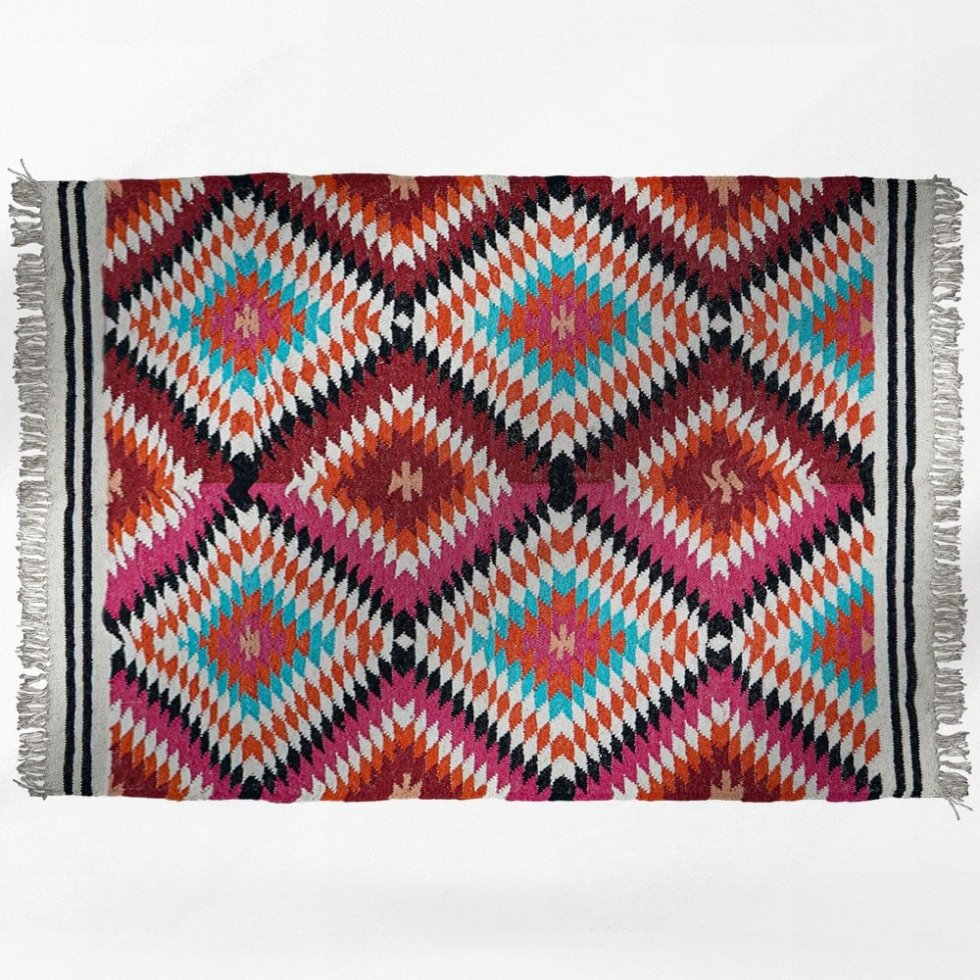 Tappeto indiano kilim diamantato multicolore
