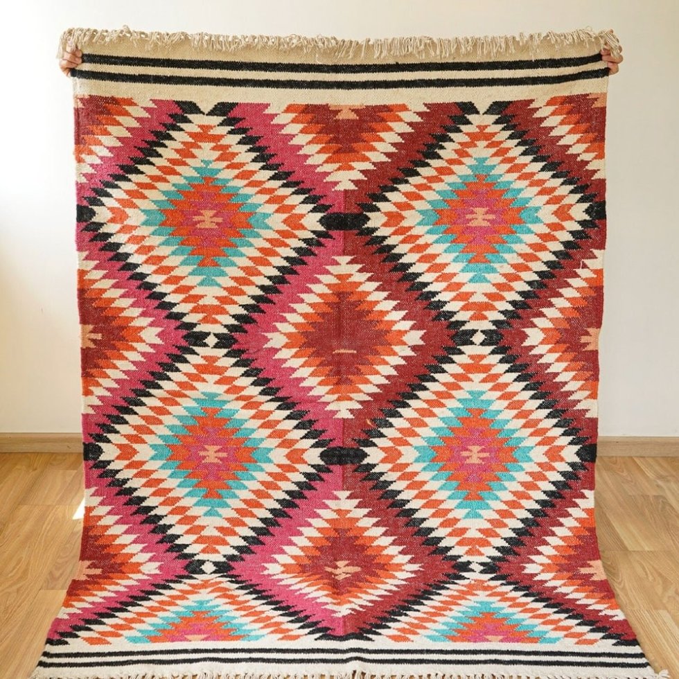 Tappeto indiano kilim diamantato multicolore
