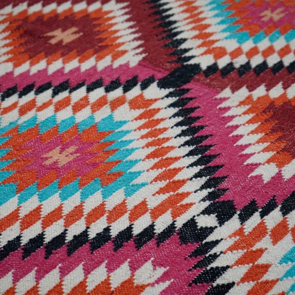 Tappeto indiano kilim diamantato multicolore