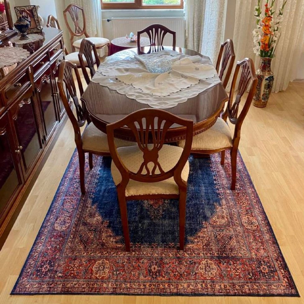 Tappeto stampato persiano vintage blu navy
