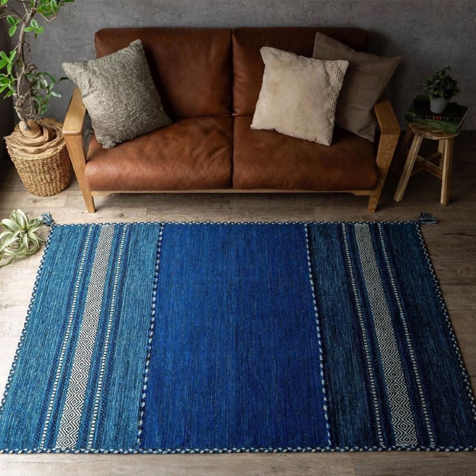 Tappeto indiano kilim blu navy