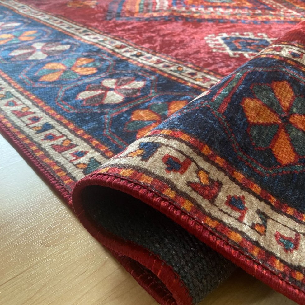 Tappeto lavabile in stile Aubusson kilim rosso