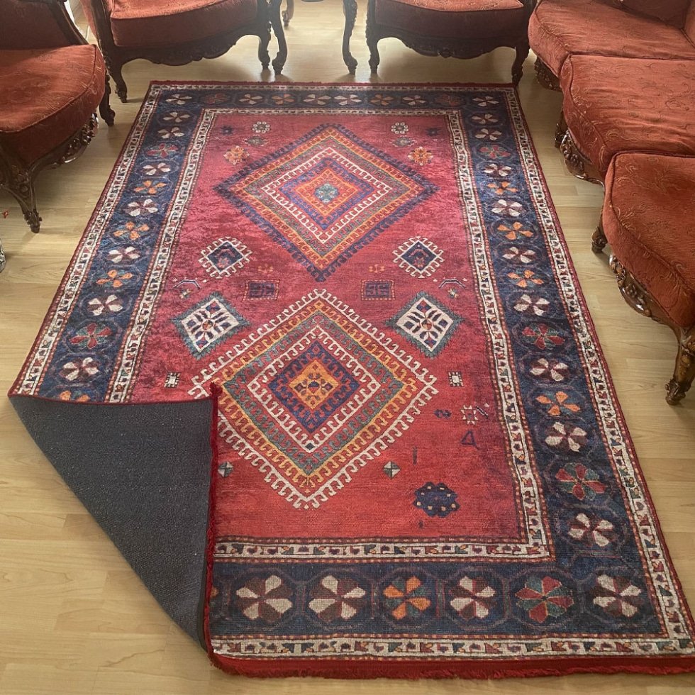 Tappeto lavabile in stile kilim Aubusson rosso