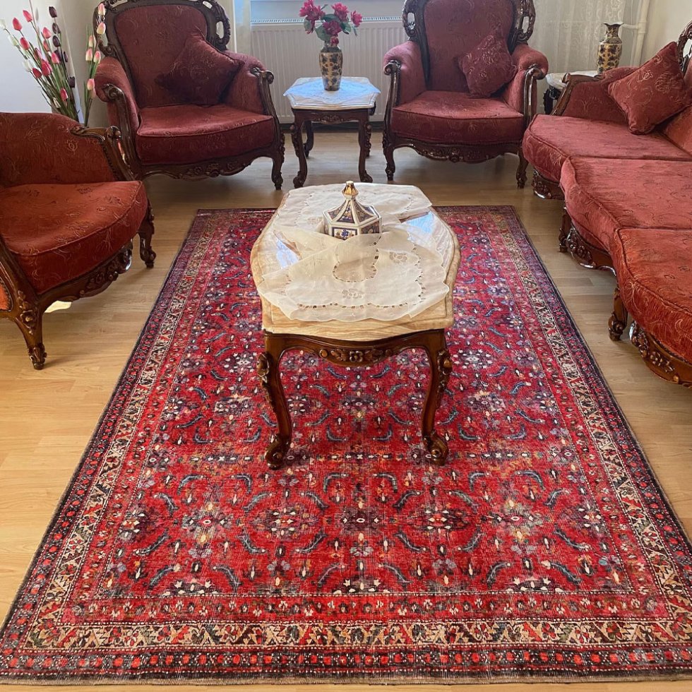 Tappeto lavabile in stile Oushak rosso