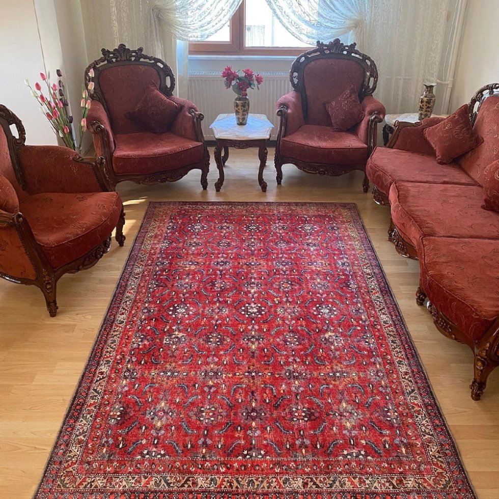 Tappeto lavabile in stile Oushak rosso