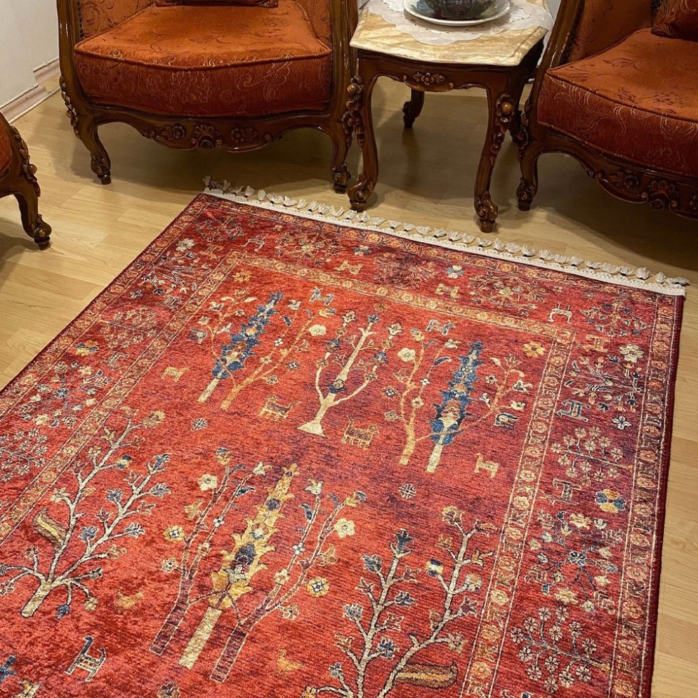 Tappeto lavabile in stile Sultani rosso