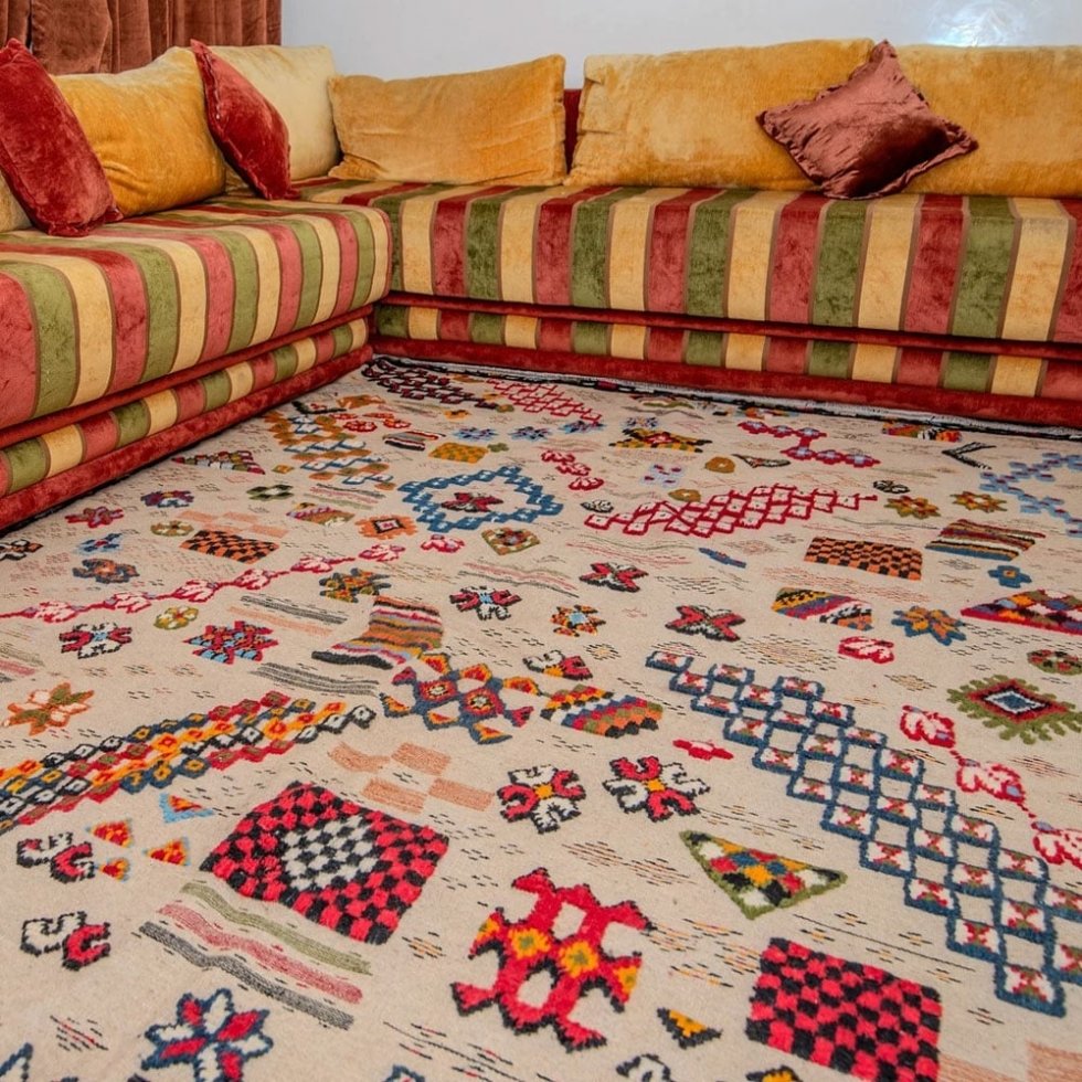 Tappeto kilim berbero Akhnif tradizionale bianco
