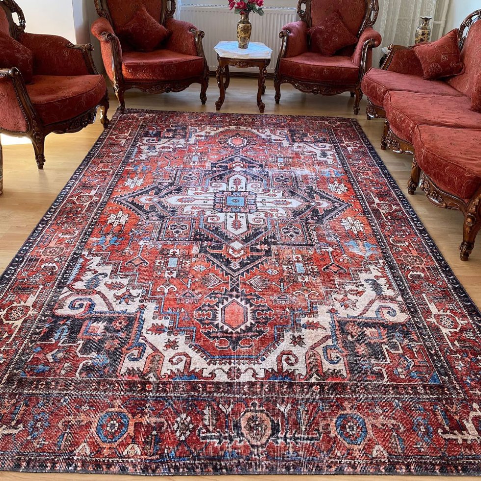 Tappeto vintage in stile orientale rosso e blu