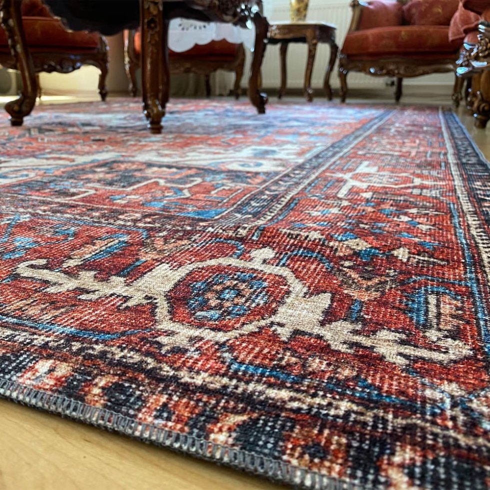 Tappeto vintage in stile orientale rosso e blu