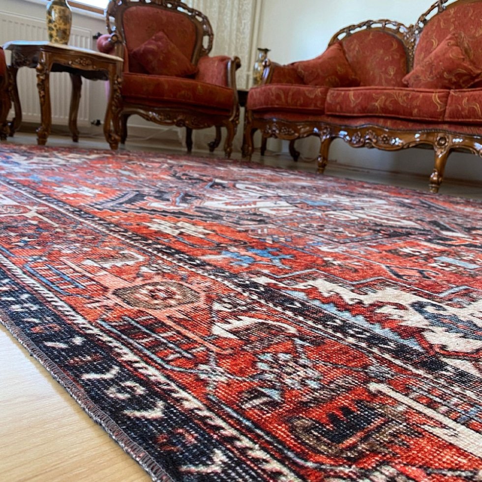 Tappeto vintage in stile orientale rosso e blu