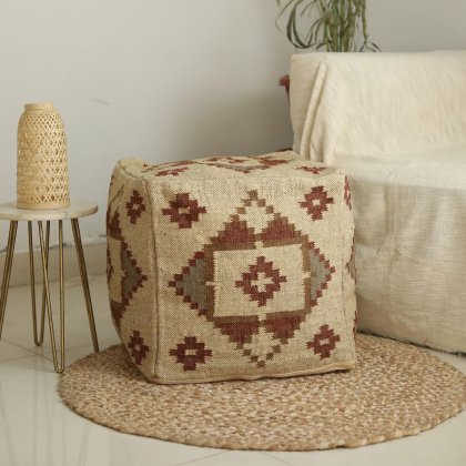 Pouf Kilim beige con motivo a diamante
