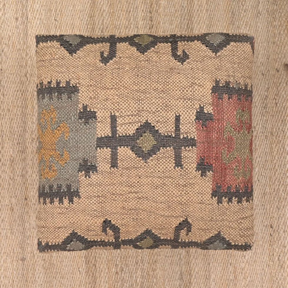Pouf imbottito in kilim quadrato beige