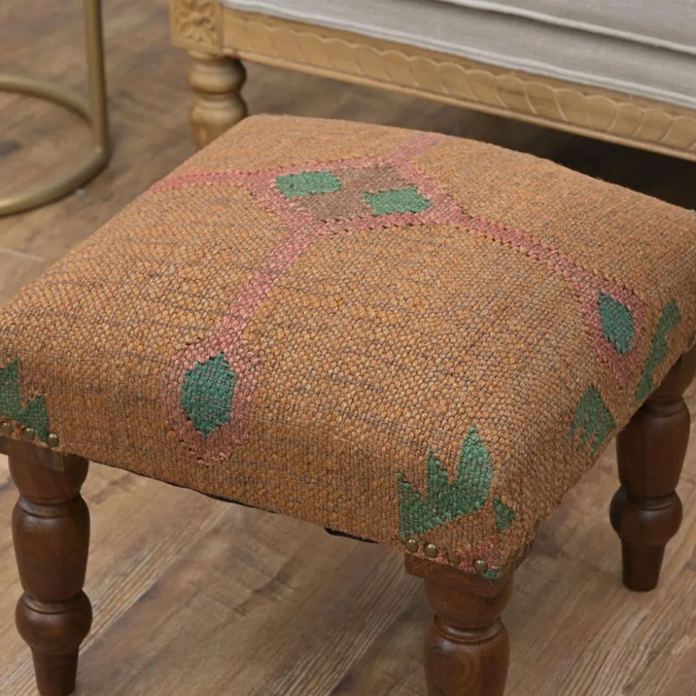 Sgabello kilim quadrato marrone