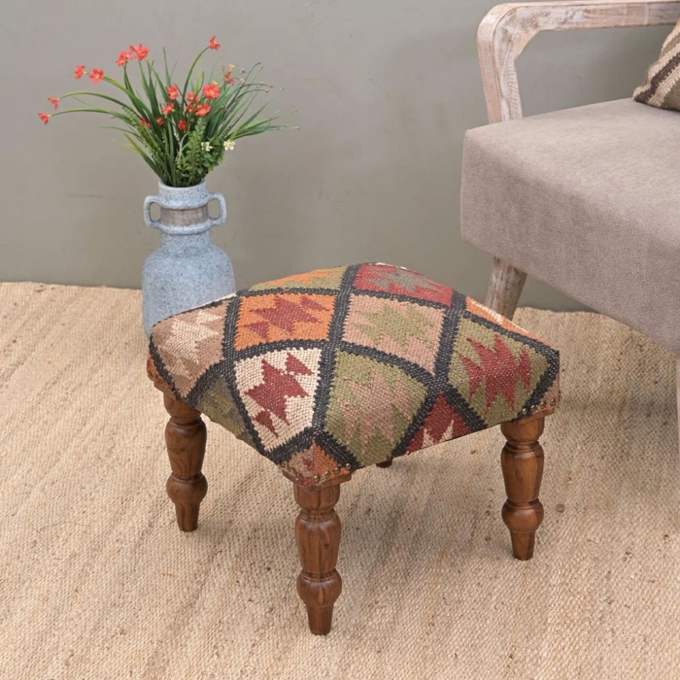 Pouf poggiapiedi kilim diamante