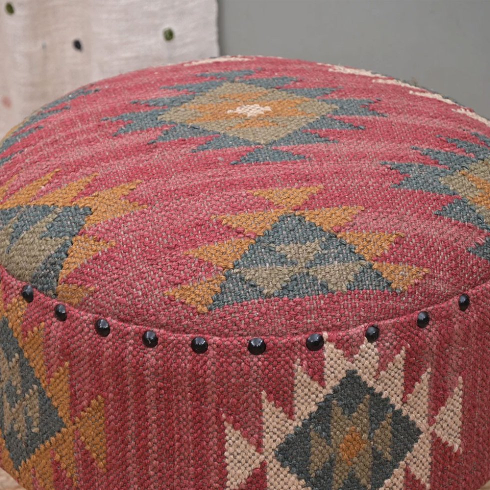 Pouf poggiapiedi kilim rotondo rosso