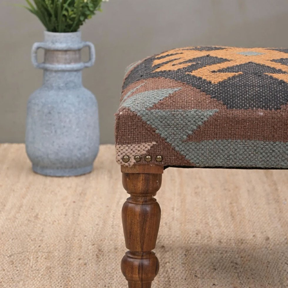 Pouf imbottito in legno massiccio kilim