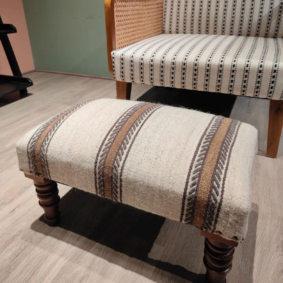 Sgabello pouf kilim rettangolo in lana