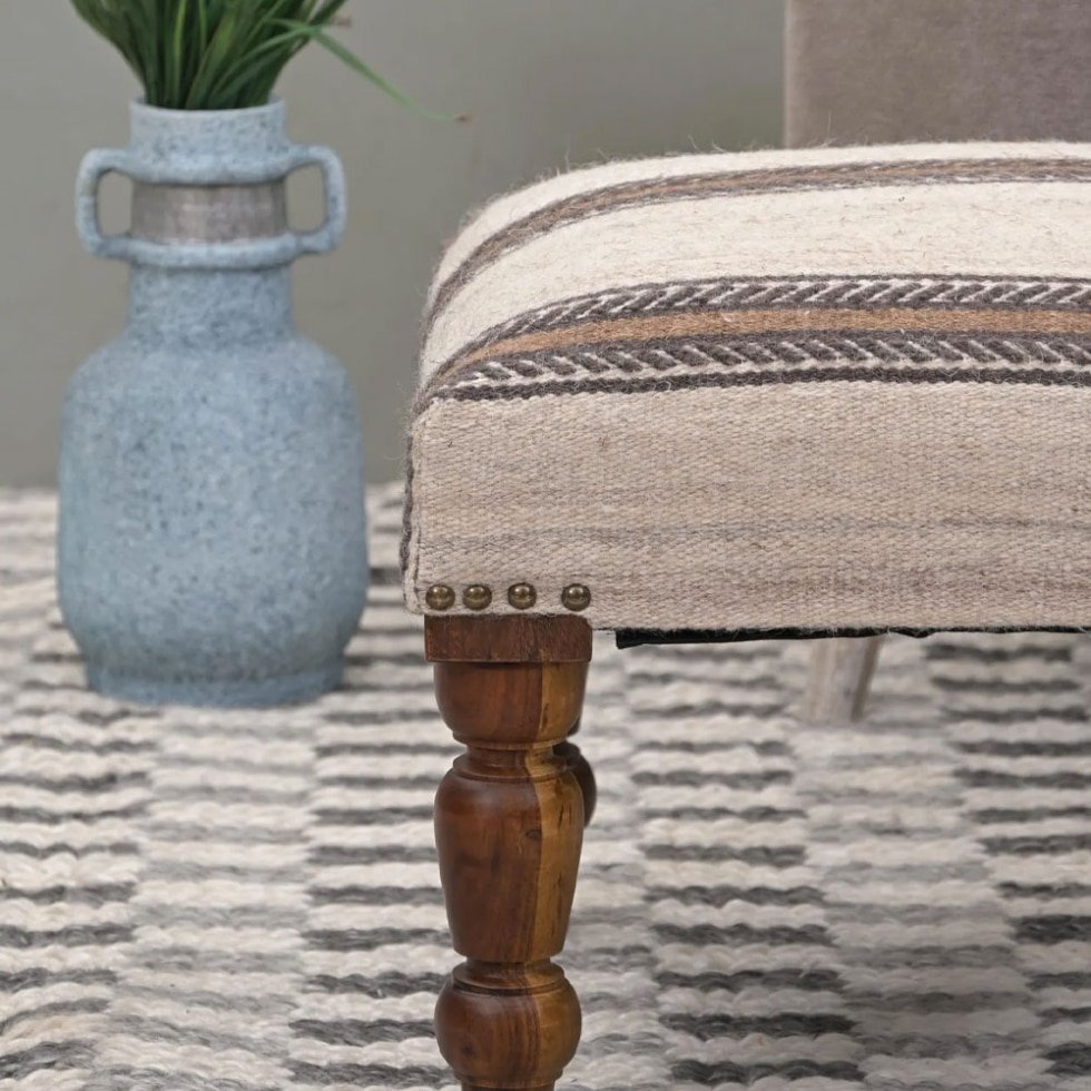 Sgabello pouf kilim rettangolo in lana