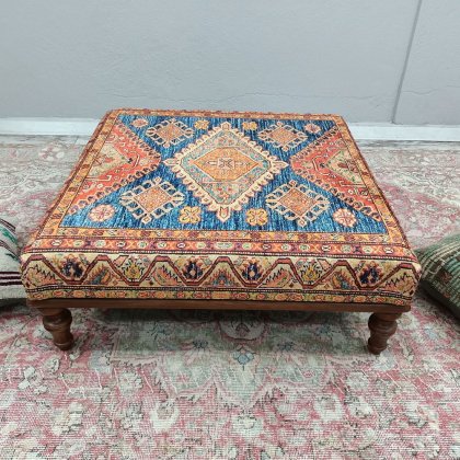 Tavolino da caffè kilim turco blu e beige