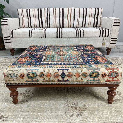 Tavolino da caffè kilim turco blu e beige
