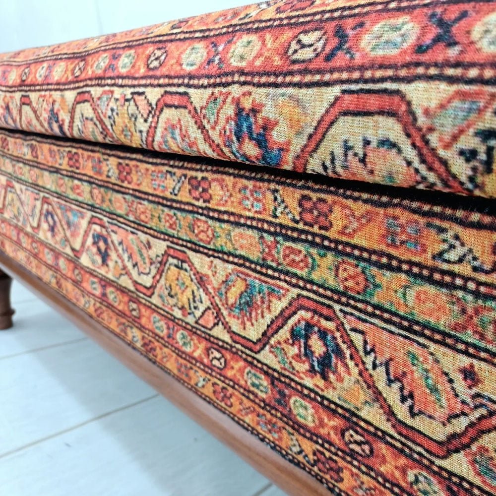 Tavolino da caffè kilim turco blu e arancione con portaoggetti Tavolino da caffè kilim turco blu e arancione con portaoggetti