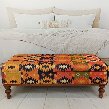 Tavolino da caffè turco kilim arancione con portaoggetti