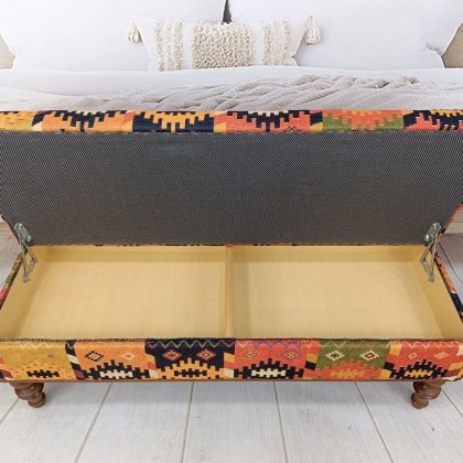 Tavolino da caffè turco kilim arancione con portaoggetti