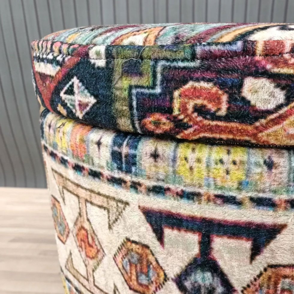 Pouf rotondo in kilim turco con contenitore