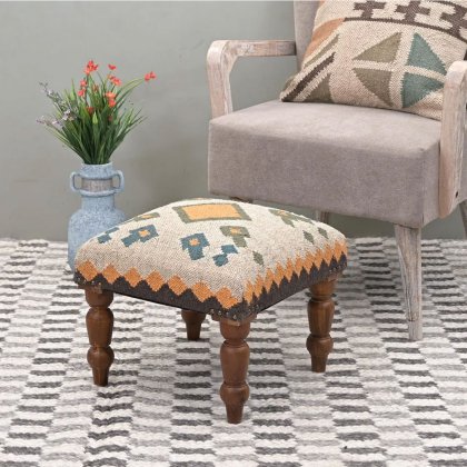 Pouf sgabello kilim quadrato bianco